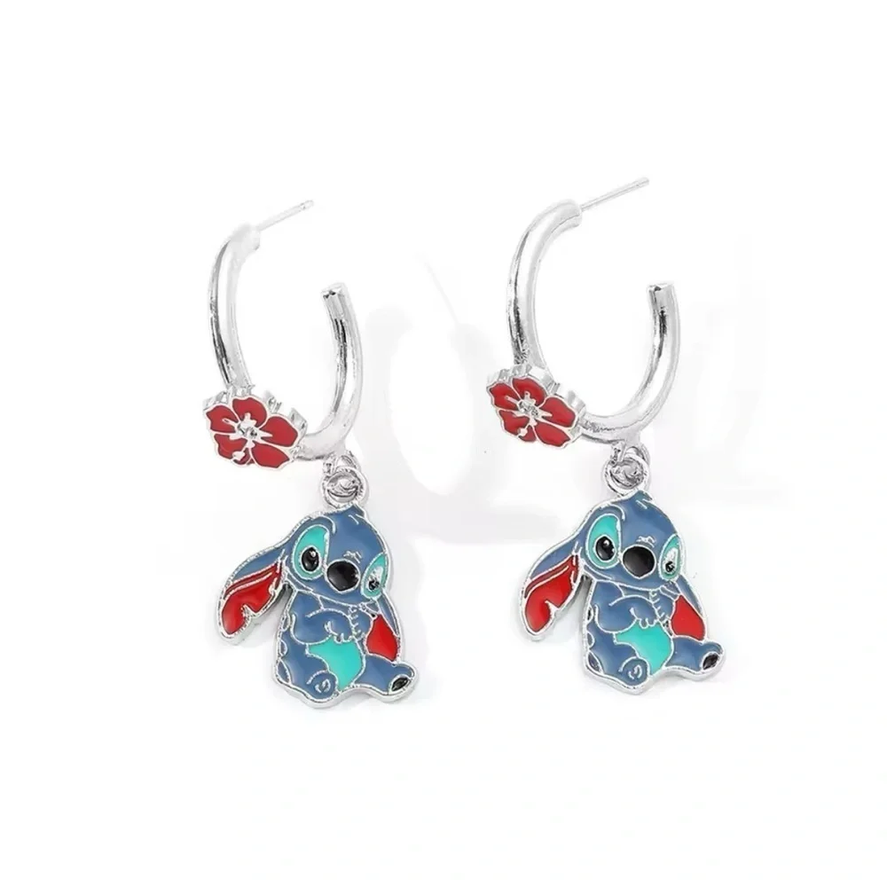 $24 or 3 For 35 Disney Stitch Hawaiian Flower Enameled Character Hoop Earrings